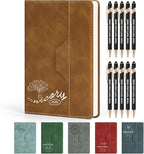 ENOMY Personalized Notebook Set with 10 PC Pens Lined A5 Custom Journal for Writing Men Women Custom Notebook Ideal Friend Girlfriend Gift, Brown