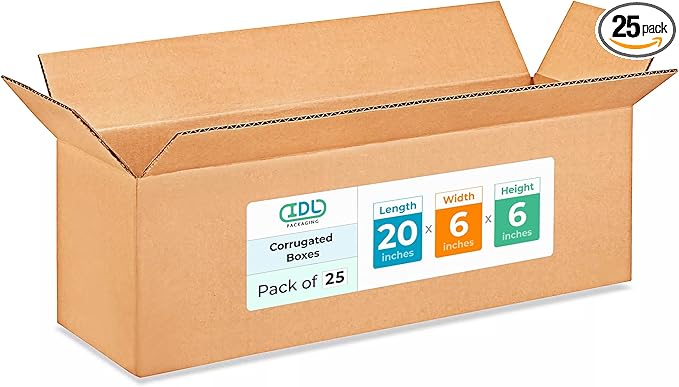 Long Shipping & Moving Boxes 20"L x 6"W x 6"H (25-Pack) - Extra Strength 200 lb vs Regular - Corrugated Boxes for Packaging Moving - Packing Box for FEDEX - Cardboard Box by IDL Packaging