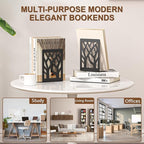 VFINE 2-Piece Modern Metal Bookends for Shelves, Black Tree Book Ends for Books, Decorative Book Organizer for Desk, Non-Skid Shelve Bookends for Home Office