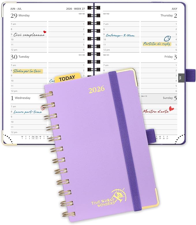 POPRUN 2026 Pocket Planner with Hourly Time Slots for Purse, (Small Size-4'' x 6.25'') - Daily Weekly and Monthly Calendar Agenda 2026 Appointment Book with Inner Pocket, 100 GSM - Violet