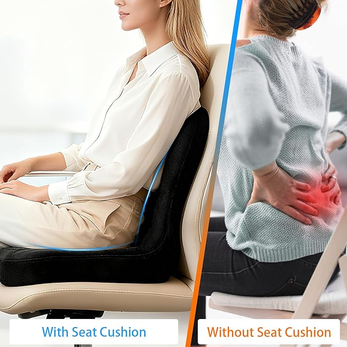 Watshyon Ergonomic Memory Foam Reenly Seat Cushion & Non-Slip Base with Adjustable Straps,Seat Cushion for Truck Driver and Office Chair Cushion,Removable Washable Cover- Plush Velvet