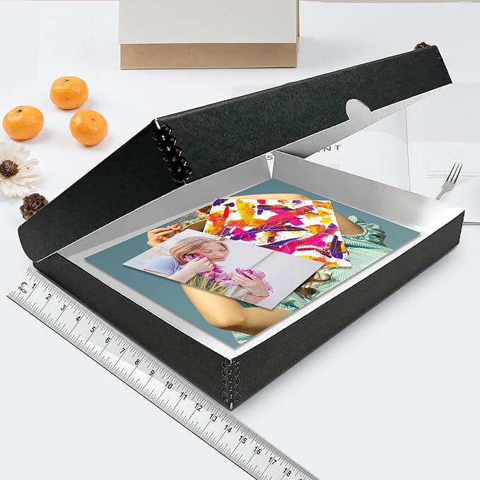 Lineco Folio Storage Box, Clamshell Design with Metal Edge. 13.5x19.5x1.75 Inches, Archival Boxboard, Preserve Photos, Cards, Magazines, Documents, Art, Ephemera, Family Records, Black, Pack of 2
