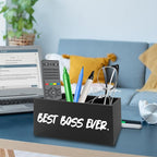 QZQE Boss Gifts Pen Pencil Holder Organizer for Desk, Bosses Leader Appreciation Gifts, Best Boss Ever Wooden Box Signs Decorations for Home Workplace Office Desk Tabletop