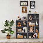 VECELO Wide Bookshelf Set, Fits 9.3" × 10-12.8" Hardcovers, Cube Storage Bookcases, Free-Standing for Living Room, Bedroom, Home Office, 3/4-Tier, 2-Pack, Gray