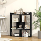 Giantex 7 Cubes Bookshelf, Free-Standing Wooden Bookcase, 4 Tier Home Display Shelf, Horizontal Storage Unit w/Anti-Toppling Devices, Open-Back Display Rack for Study, Living Room (1, Black)