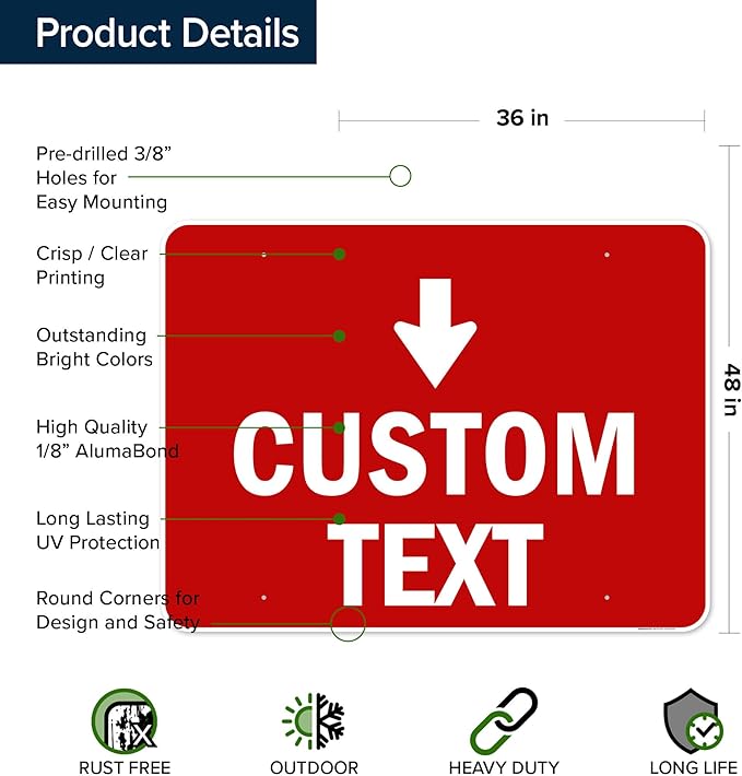 Custom Arrow,Custom Directional Sign, Down Arrow,36x48 Inches, Rust Free DiBound, Fade Resistant, Made in USA by My Sign Center