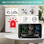 OBET Weather Station Wireless Indoor Outdoor Thermometer Wireless, Color Display Digital Temperature and Humidity Monitor with 3 Sensors, Alerts, Adjustable Backlight, USB Port (500 Feet)