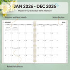 SUNEE 2026 Planner, Weekly and Monthly Calendar Planner, January 2026-December 2026, Daily Agenda with Tabs, Note Pages, Spiral Binding, 8.5"x11", Flora