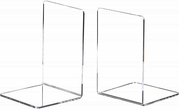 CY craft 8 Pieces/4 Pairs Bookends,Clear Acrylic Bookends for Shelves,Heavy Duty Book Ends and Desktop Organizer,Book Stopper for Books/Movies/CDs,7.3x4.8x4.8 inch