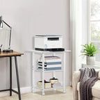 Lerliuo 3-Tier Printer Stand, Industrial Mobile Printer Table with Storage Shelf and Steel Frame, Rolling Printer Cart Holder with Lockable Wheels for Home, Office (White)