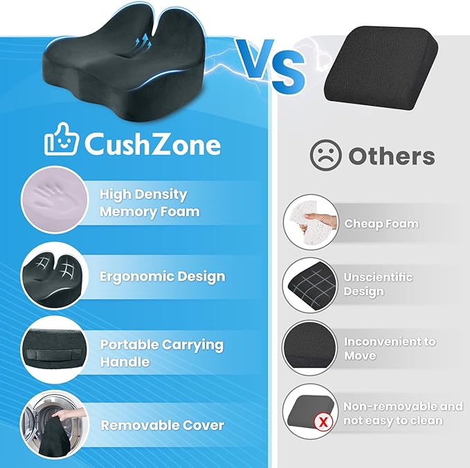 CushZone Seat Cushion, Memory Foam Office Chair Seat Cushion for Office Chairs/Car/Long Trip/Desk Chair/Gaming, X-Large Size for Sciatica & Hip & Tailbone Pain Relief, Sciatica Support (Deep Green)