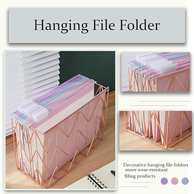 Fei Bi Hanging File Organizer, File Organizer, File Box, Rose Gold File Box, File Storage, equipped with 12 letter sized hanging folders
