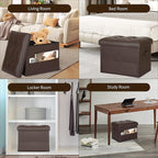 BelugaHelper Storage Ottoman Foot Rest Stool, Foldable Leather Footstool Storage Bench with Thicker Foam Padded Seat. Foot Rest Under Desk for Living Room Bedroom 350 lbs, 17x13x13 in, Brown