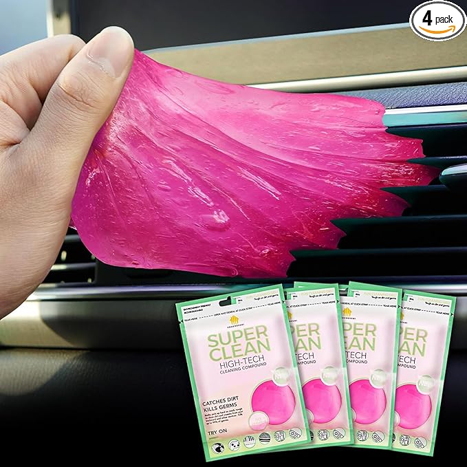 FiveJoy Car Cleaning Gels, 4-Pack Universal Auto Detailing Tools Car Interior Cleaner Putty, Dust Cleaning Mud for PC Tablet Laptop Keyboard, Camera, Printers, Calculator - 320g (2.8oz/pcs) (Pink)