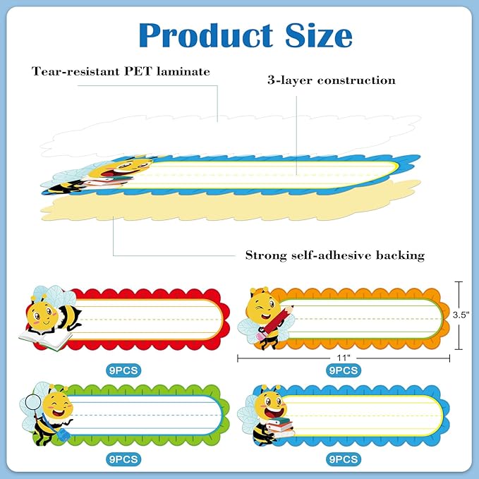 PETCEE 36Pcs Bee Desk Name Plates for Classroom - Personalized Student Desk Name Tags Stickers for Kids Self Adhesive Names Labels for Kindergarten Preschool Elementary Back to School Teacher Supplies