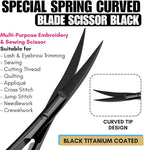 Cross Edge Curved Spring Scissors 5 Inch Stainless Steel Precision Eyebrow & Eyelash Shaping & Trimming Scissor, Snips Squeeze, Embroidery, Knitting Micro Tip Craft Scissors (Black)