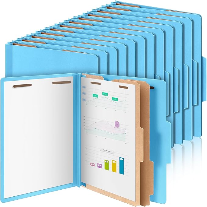Skyygemm 36 Pcs Classification Folders Letter Size, 2 Divider Pressboard File Folders with 3. 5 Inch Expansion, 2 Prongs Fastener, Heavy Duty Office File Organizers for Teachers, Medical (Blue)