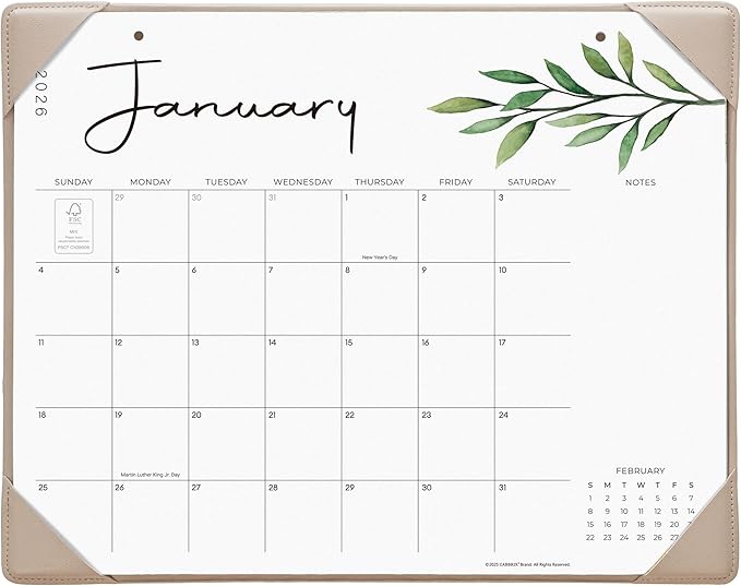 Cabbrix Desk Calendar 2026 with Desktop Mat, Aesthetic Desk Pad Calendar 15 x 12 Inch Covering January 2026 to June 2027, Desk Blotter Calendar for Home School and Office, Apricot