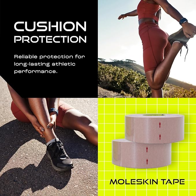 Pebbos Moleskin Tape – 1in x 16ft – Anti-Friction Cushioning Tape | Water-Resistant & Hypoallergenic | Thin Moleskin Athletic Tape for Running, Hiking, Walking – 2 Rolls