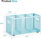 Marbrasse Mesh Pen Holder for Desk,Pencil Holder Desk Organizer 3 Adjustable Compartments,Pencil Cup with Handle Perfect for Classroom, Office, Home,Makeup,Art (Blue)