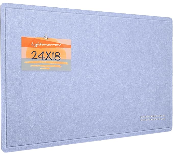 Lightomorrow Bulletin Board, 24 x 18 inches Felt Board Decorative Pin Board, Cork Board Alternative for Wall, Foldable Photo Board Self-Adhesive Vision Board with 20 Pushpins - Lavender Blue
