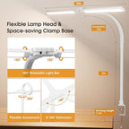 SIBRILLE LED Desk Lamp for Home Office - Eye-Caring Computer Desk Light with Clamp, Adjustable Work Lamp with Color Changing, Dimmable Double Head Monitor Light with Gooseneck, White