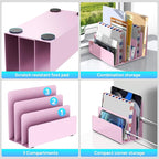 OUTIOE Mail Organizer Countertop, Small Desk File Organizer, Metal File Holder - Essential Workspace Organizers for Office Desk, Home Office (Pink)