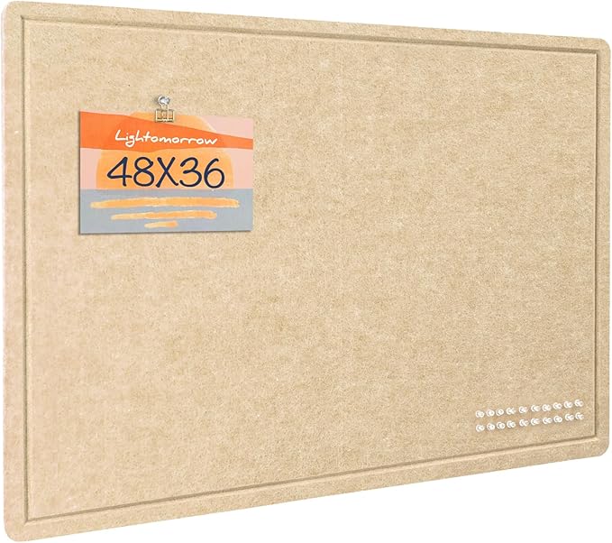 Lightomorrow Large Bulletin Board - 48 x 36 Inches, Decorative Felt Pin Board for Wall - 4' x 3' Foldable Photo Display Board with Self-Adhesive Tape, Includes 20 Push Pins - Beige Brown