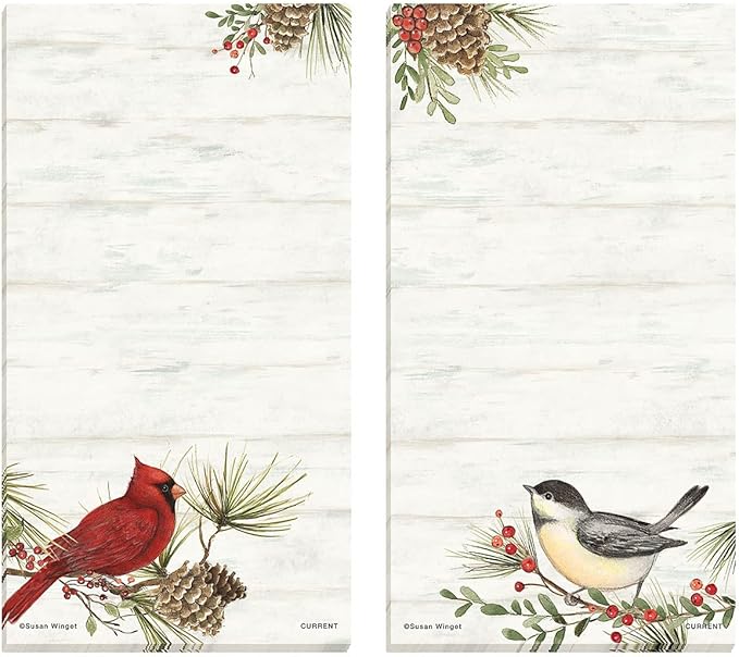 Current Cardinal Woodland Birds Magnetic Holiday Notepad Set – Set of 12 Memo Pads, 6 Designs, 30-Sheet Pads, 3½ x 6½ Inches, Shopping List, To-Do Notes, Printed in The USA