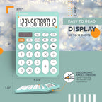 CATIGA 12 Digit Desktop Calculator Basic Desk Calculator with Large LCD Display, Big Buttons, 4 Function, Solar and Battery Dual Power, for Office, School, Home, SD-1292 Fresh Blue