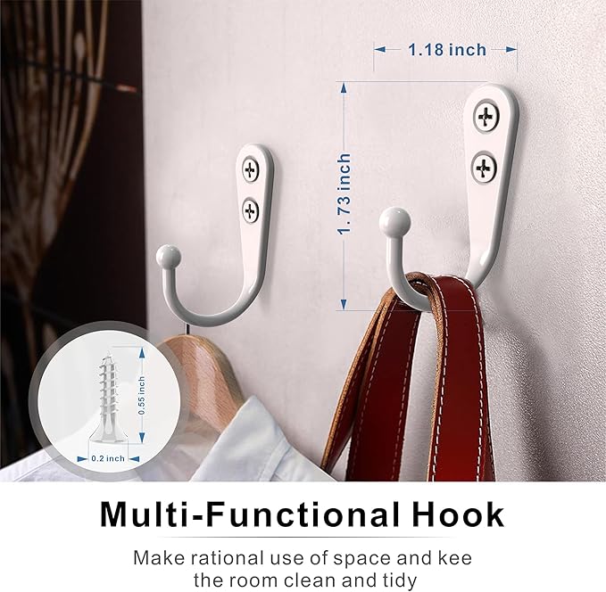 ZAYBOD 15-Pack Coat Hooks with 30 Screws | Heavy Duty Wall Mounted Hooks for Robe, Backpack, Keys & Entryway Storage | Multi-Use Hanging Hardware (White)
