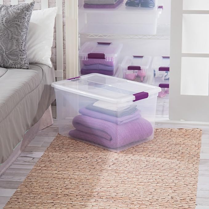 Sterilite 6-Pack Plastic Storage Bin w/ Latch Lid, ClearView Stackable Containers, 66 Qt