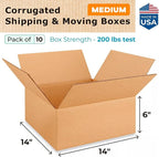 Medium Moving & Shipping Boxes 14x14x6 inches (10-Pack) - Extra Strength 200 lb vs Regular - Corrugated Heavy Duty Moving Boxes, Made in USA - Cardboard Moving Box by IDL Packaging