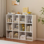 OSCHF 12-Cube Storage Shelf Bookcase - Wooden 3-Tier Floor Standing Open Bookshelf for Home and Office, Display Cabinet, Warm White