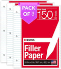 KAISA Filler Paper Loose Leaf Paper, Wide Ruled Paper, 8"x10-1/2", 3-Hole Punched Binder Paper For 3-Ring Binders,150 Sheets/pack 3Pack, F15001W