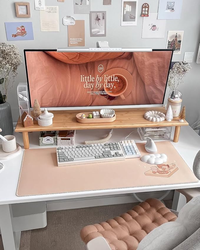 ROCDEER Bamboo Dual Monitor Shelf, Monitor Stand Riser with Underneath Storage for Desk Office Supplies, Supports Heavy TV up to 300 lbs, Natural