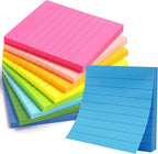 Lined Sticky Notes 3x3 Pack of 8, Bright Colored Super Self Sticky Pads - 60 Sheets/Pad - Easy to Post for School, Office Supplies, Desk Accessories