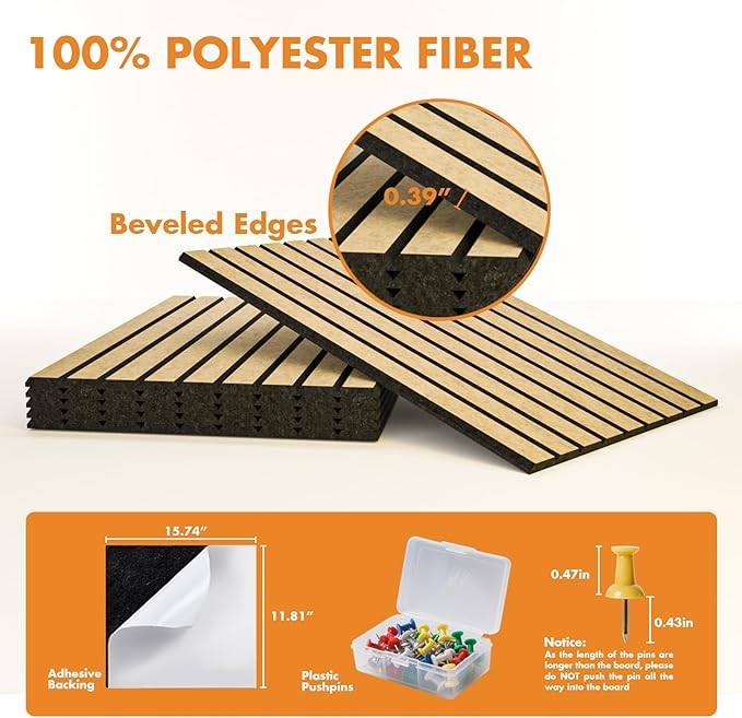 Cork Board Tiles for Wall with Push Pins, Removable 48" x 24" Slat Bulletin Board Sets, Adhesive Pin Board | Magrowill 6 Packs Felt Panels for Office Home Classroom Dorm Interior Wall Decor