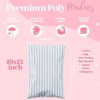 Pretty Package Store 10x13 Designer Poly Mailer 100 Pack Heavy Duty Waterproof Self Seal Shipping Bags for Small Business Large Mailing Envelopes Bulk Tear Resistant Packaging Blue Stripes