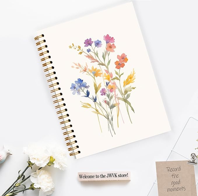 JWVK Vintage Wild Flower Botanical Plant Notebook 05,Rustic Spring Floral Cottagecore Notebook Journal for Work Office School Student Teacher,Hardcover Spiral Notebook 5.5x8.7