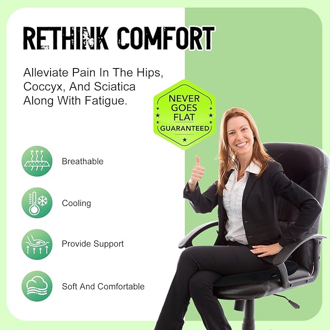 Aurssa Air Fiber Office Chair Cushion - Ergonomic Seat Cushion for Orthopedic Coccyx, Relief Hip & Back Support - Doctor Recommended Cushion for Long Sitting Worker Driver & Handicapped (Dark Gray)