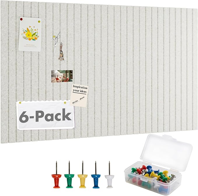 Cork Board Tiles for Wall with Push Pins, Removable 36" x 24" Slat Bulletin Board Sets, Adhesive Pin Board | Magrowill 6 Packs Felt Panels for Office Home Classroom Dorm Interior Wall Decor, Camel