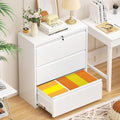 INTERGREAT 3-Drawer White Lateral File Cabinet, Locking Metal Lateral Filing Cabinets with Lock, 28" W Horizontal Storage Cabinet with Adjustable Shelves for Home & Office