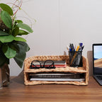 PINXIURY 2-Tier Water Hyacinth Letter Tray – Woven Paper & Mail Organizer for A4 Files, Magazines, Office Documents Desktop File Basket for Home Office Supplies