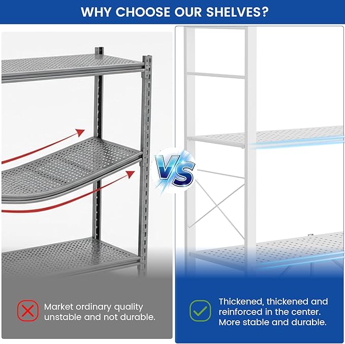 ALANNG 40" W Foldable 5-Tier Storage Shelves with Wheels, Adjustable & Removable Metal Rack, Heavy Duty Rolling Organizer for Kitchen, Garage, Closet, Pantry, and Office (White,1 Pack)