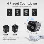 Productivity Timer Flip Gravity Sensor Cube Timer Countdown & Countup,Mute & Vibrate & Sound，5/10/30/60min & Custom Timing, Perfect for ADHD,Work,Learning,Kitchen Cooking (2 Black)