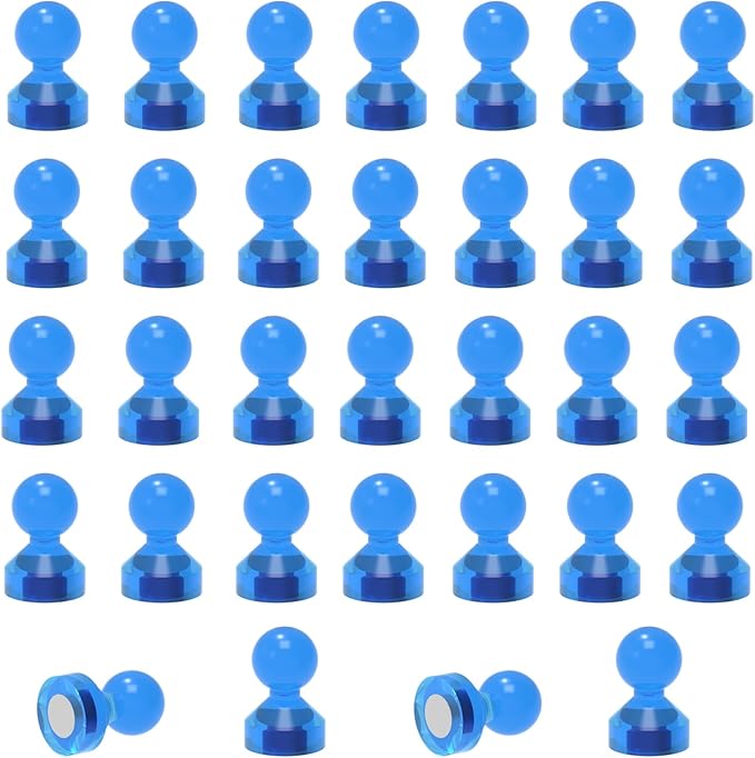 MHDMAG Magnetic Push Pins Powerful Push Pin Magnets for Fridge Whiteboards Calendars Maps in School & Office Pack of 32,Blue