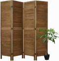 Room Partitions and Dividers, Temporary Wall with Double Hinges, 5.6 Ft Tall Folding Louver Wood Screen for Home Office Bedroom Hotel Decoration (4 Panels, Brown)