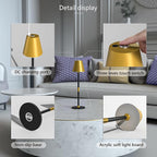 Timjorman 1-Pack Cordless Table Lamps - 4000mAh Rechargeable Battery Operated Desk Lamp, 3-Level Dimmable LED Night Light for Bedroom, Dining, Restaurant - Metal Design(Gold&Black-1Pack)