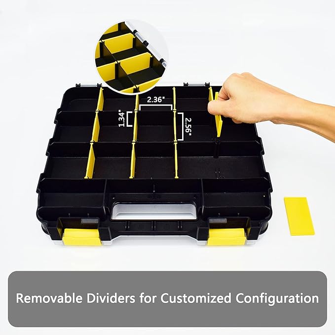 AIDY-PRO Tools Box Organizer Double Side 34 Compartments Hardware Organizers with Removable Plastic Dividers for Screws Nuts Nails